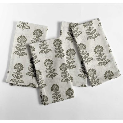 Guardanapos de Algodão com Estampa Block Bloom, Conj. 12, 51x51 cm, Floral Verde, Para Jantares e Ocasiões, Lavável na Máquina - Vargottam 50,8 Cm × 50,8 Cm – Pacote Com 12 Peças / Verde