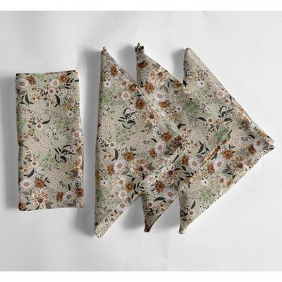 Guardanapos de Musselina de Algodão Estampa Floral, Conj. 12, 51x51cm, Verde Vivo, Prim/Verão, Festas e Uso Diário, Lav. à Máq. - Vargottam 50,8 Cm × 50,8 Cm – Pacote Com 12 Peças / Verde