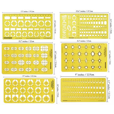 Gabarito e Ferramentas para Desenho de Jóias, Estêncil para Gemas em Vários Tamanhos - Pacote com 6 Peças - Traceease Amarelo