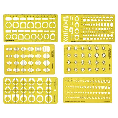 Gabarito e Ferramentas para Desenho de Jóias, Estêncil para Gemas em Vários Tamanhos - Pacote com 6 Peças - Traceease Amarelo
