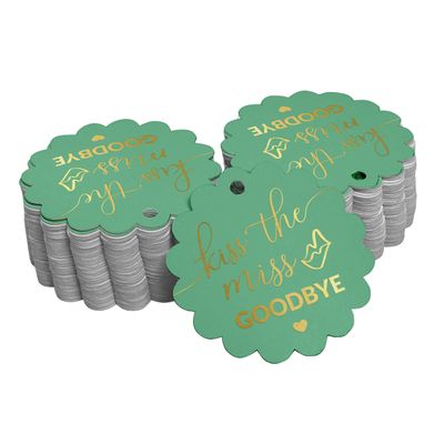 Etiquetas de Papel com Foil 'Kiss The Miss Goodbye' para Lembrancinhas do Chá de Noiva - Inkdotpot 50 Etiquetas Metalizadas / Verde - Dourado