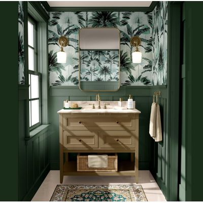 Papel de Parede Monocromático Folhas de Palmeira Verdes Vinílico Autoadesivo, Decoração DIY Fácil para Quarto e Sala - S4Sassy 63,5 cm (L) × 304,8 cm (C) / Verde - Vinil Liso