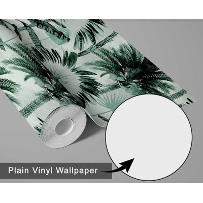 Papel de Parede Monocromático Folhas de Palmeira Verdes Vinílico Autoadesivo, Decoração DIY Fácil para Quarto e Sala - S4Sassy 63,5 cm (L) × 304,8 cm (C) / Verde - Vinil Liso