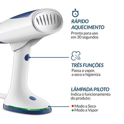 Vaporizador Portátil VP-10-DB Dobrável 200ml Inox Bivolt Mondial Preto e Azul / Bivolt