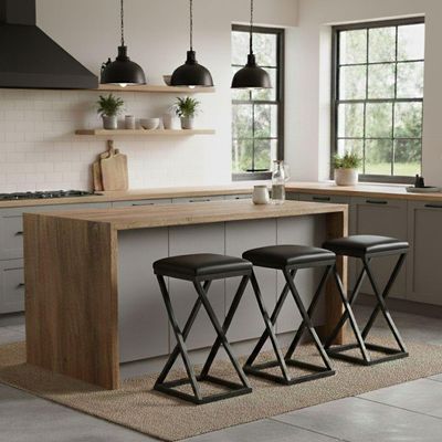 Kit 3 Banco Banqueta Baixa Bar Cozinha 50 Cm Bancada Corino Preto