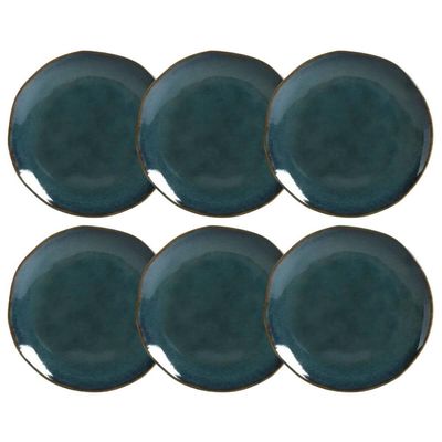 Jogo 6 Pratos de Sobremesa 19,5cm Orgânico Azul Oceano Bolo Torta Porto Brasil Mesa Posta
