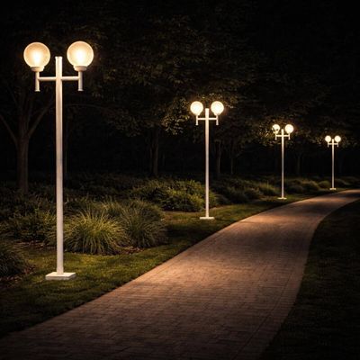 Kit 2 Postes Duplos Luminária Externa para Jardim Alumínio Branco Clássico E27 Global Dital