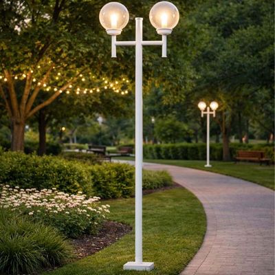 Kit 2 Postes Duplos Luminária Externa para Jardim Alumínio Branco Clássico E27 Global Dital