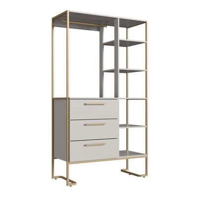 Closet Guarda Roupa Modulado Armário 3 Gavetas Industrial Arenas Champanhe Quarto Placa e Ponto