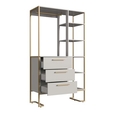 Closet Guarda Roupa Modulado Armário 3 Gavetas Industrial Arenas Champanhe Quarto Placa e Ponto