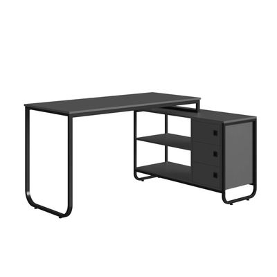 Mesa Escrivaninha de Canto para Escritório Estudo Computador Industrial Grafite Preto Placa e Ponto