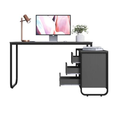 Mesa Escrivaninha de Canto para Escritório Estudo Computador Industrial Grafite Preto Placa e Ponto