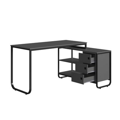 Mesa Escrivaninha de Canto para Escritório Estudo Computador Industrial Grafite Preto Placa e Ponto