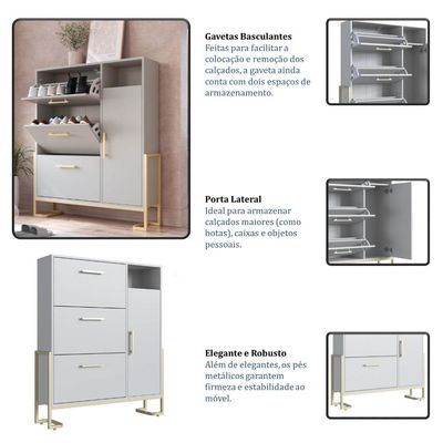 Armário Sapateira Basculante Organizador Calçados Industrial Quarto Arenas Champanhe Placa e Ponto