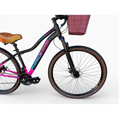 Bicicleta Aro 29 Feminina Absolute Hera Retrô Vintage Shimano 21v Hidráulica Confortável Cesta Preto-rosa Tamano 15