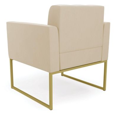 Kit 1 Sofá Namoradeira E 1 Poltrona Elisa Suede Bege Base Metálica Industrial Dourada - D'rossi