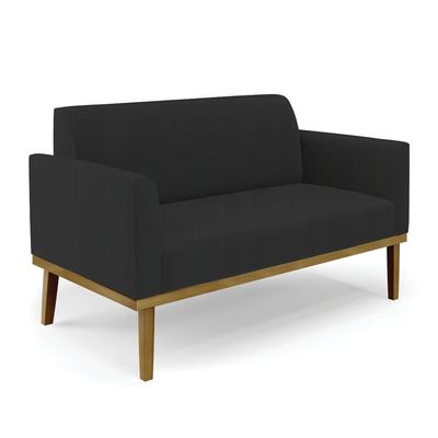 Sofá Namoradeira Com 2 Poltronas Base De Madeira Fixa Castanho Marisa Veludo Preto D03 - D?rossi