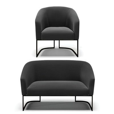 Sofá Namoradeira E Poltrona Base Industrial Preto Stella Suede Preto D03 - D'rossi