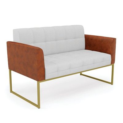 Sofá Namoradeira E Poltrona Base Industrial Dourado Elisa Nozes-linho Cinza A05 D03 - D'rossi