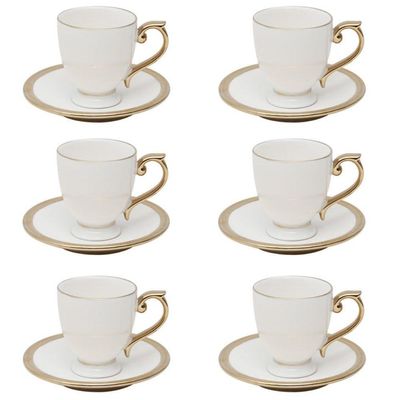 Conjunto 06 Xícaras De Chá De Porcelana Paddy Branco 200ml Wolff