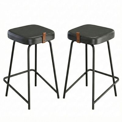 Kit 02 Banquetas Médias Para Cozinha Vik Estofada Couríssimo Preto - Desk Design