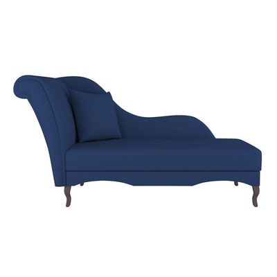 Divã Recamier Chaise Longue Valentina Clássico Com Pés De Madeira Veludo Azul Marinho - Desk Design