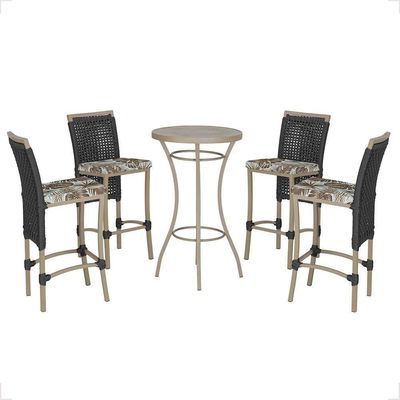 Mesa Bistrô E 4 Banquetas Roma Fendi Corda Estofado 6 Trama Preto