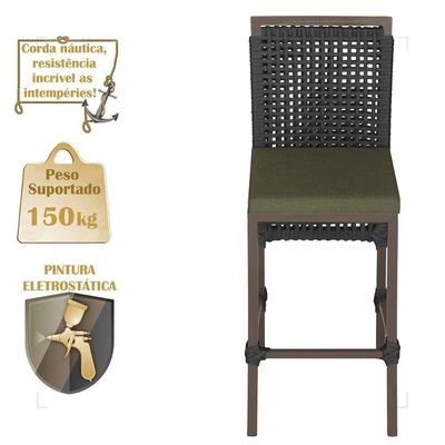 Mesa Bistro E 4 Banquetas Roma Marrom Corda Náutica 13 Preta