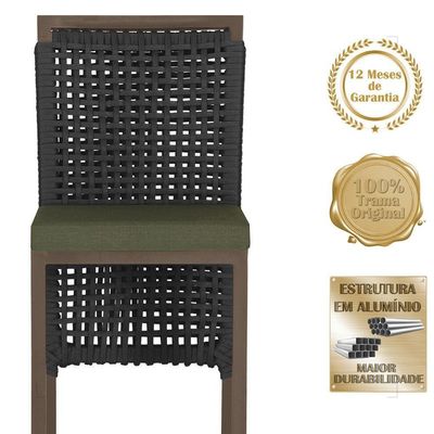 Mesa Bistro E 4 Banquetas Roma Marrom Corda Náutica 13 Preta