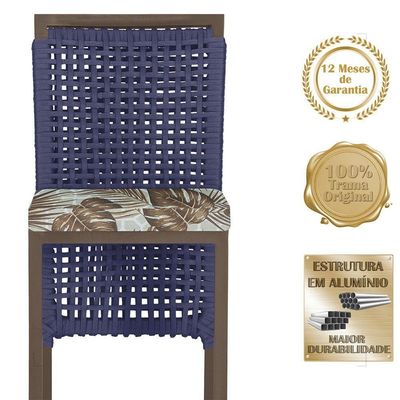 Mesa Bistrô E 2 Banquetas Roma Marrom Corda Estofado Trama Azul