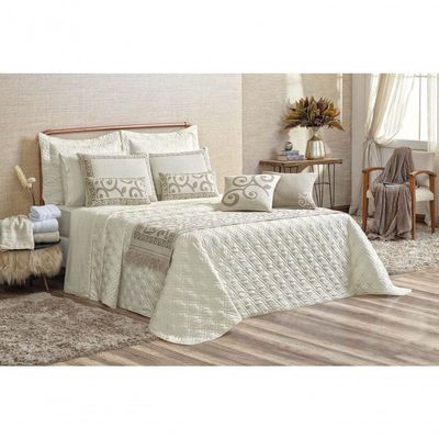 Kit Cobre Leito Turin Casal Queen 5 Peças 100% Poliéster - Marfim