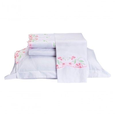 Jogo De Cama Emozione Casal King Size 4 Peças Percal 200 Fios 100% Algodão Bordado - Branco