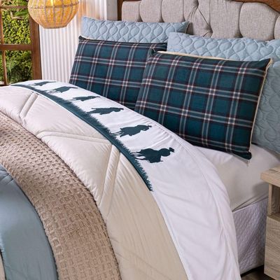 Jogo De Cama Lençol Solteiro Country Com Fronha Estampada 03 Peças - Tecido Percal 200 Fios Cor Verde