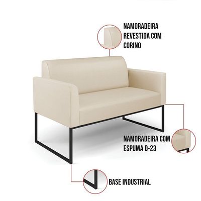 Sofá Namoradeira Base Industrial Preto Marisa Corino Bege D03 - D'rossi