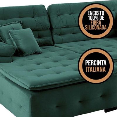 Sofá Retrátil E Reclinável Com Chaise Orlando 2.20x2.10m- Sofisticato-verde