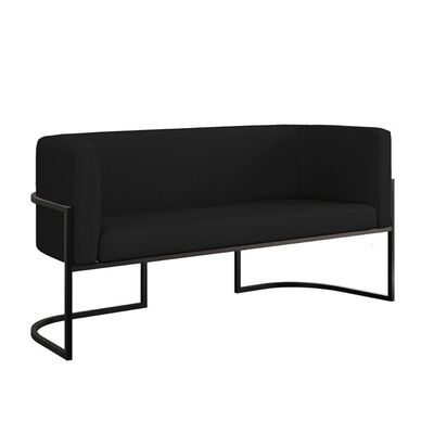 Sofá 2 Lugares Base Metal Preta Reforçada Recepção Corino Preto