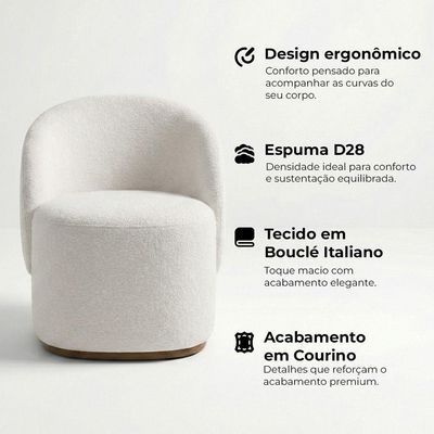 Kit 3 Poltronas Decorativa Premium Orgânica Para Recepção E Clinicas Em Bouclê Italiano Off White
