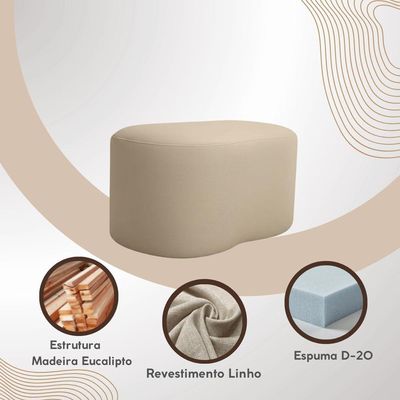 Kit 2 Puff Feijão Curvo Orgânico Redondo Sala Confortável Moderno Linho Cinza