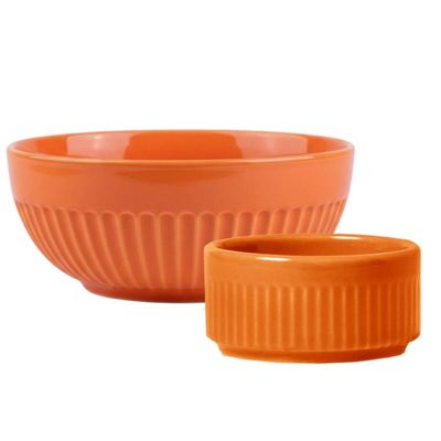 Kit Tigela 630ml e Ramekin 50ml em Porcelana Canelada Laranja Linha Assar e Servir Germer