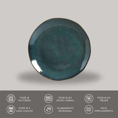 Jogo 12 Pratos Rasos Sushi em Cerâmica Orgânico Oceano Porto Brasil 26,5cm Azul Restaurante Japonês