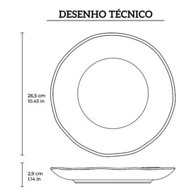 Jogo 6 Pratos Rasos em Cerâmica Orgânico para Sushi Oceano Porto Brasil 26,5cm Azul Sashimi