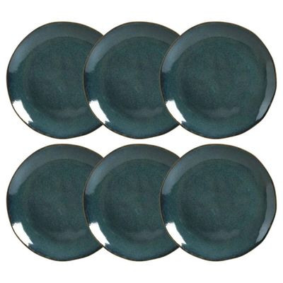 Jogo 6 Pratos Rasos em Cerâmica Orgânico para Sushi Oceano Porto Brasil 26,5cm Azul Sashimi