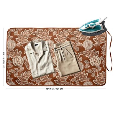 Tapete Magnético Dobrável de Passar em Algodão com Almofada de Fibra e Apoio de Silicone - Portátil, Lavável - Frutas e Floral - Vargottam 71,12 Cm × 121,92 Cm / Marrom
