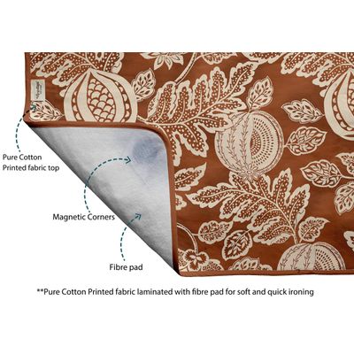 Tapete Magnético Dobrável de Passar em Algodão com Almofada de Fibra e Apoio de Silicone - Portátil, Lavável - Frutas e Floral - Vargottam 71,12 Cm × 121,92 Cm / Marrom