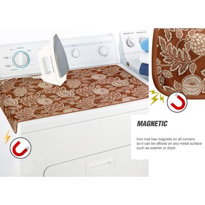 Tapete Magnético Dobrável de Passar em Algodão com Almofada de Fibra e Apoio de Silicone - Portátil, Lavável - Frutas e Floral - Vargottam 71,12 Cm × 121,92 Cm / Marrom