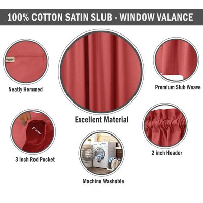 Bandô de Algodão Lisa com Bolso para Varão, Meia Cortina Decorativa para Janela da Cozinha - Vargottam 91,4 Cm (L) × 76,2 Cm (C) – 2 Painéis / Laranja