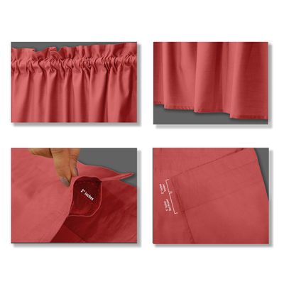 Bandô de Algodão Lisa com Bolso para Varão, Meia Cortina Decorativa para Janela da Cozinha - Vargottam 91,4 Cm (L) × 76,2 Cm (C) – 2 Painéis / Laranja