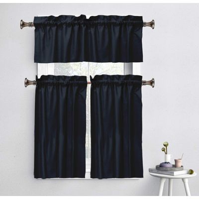 Bandô de Algodão Liso Decorativo com Bolso para Varão, Meia Cortina para Janela de Cozinha - Vargottam 91,4 Cm (L) × 76,2 Cm (C) – 2 Painéis / Azul