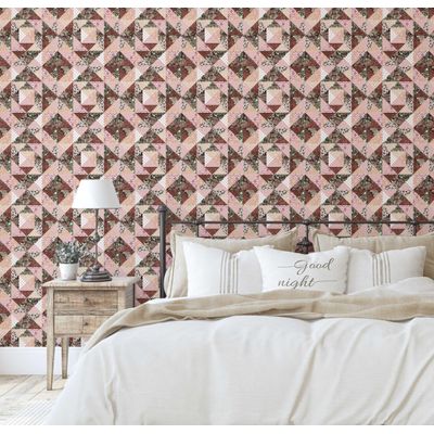 Papel de Parede Vinílico Autoadesivo Estampa Floral Geométrica Mural Estilo Asiático, Banheiro, Lavanderia e Closet Marrom - S4Sassy 63,5 cm (L) × 304,8 cm (C) / Marrom - Vinil Liso