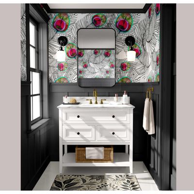 Papel de Parede Autoadesivo Boho Penas de Pavão Vinílico Impermeável Rosa Removível, Adequado para Inquilinos, Quarto e Sala - S4sassy 63,5 cm (L) × 914,4 cm (C) / Rosa - Vinil Liso